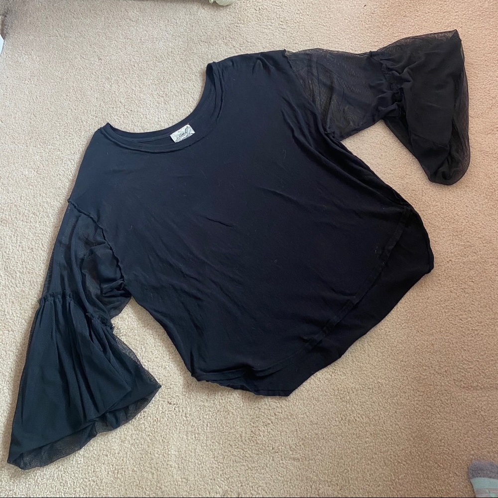 Free People Mesh Sleeve Tee